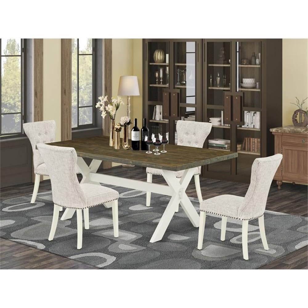 East West Furniture X077Ga235-5 5 Piece Kitchen Table & Chairs Set Includes A Rectangle Dining Room Table With X-Legs And 4 Doeskin Linen Fabric Parsons Chairs, 40X72 Inch, Multi-Color